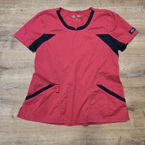 Dickies Red and Black Short Sleeve Women's Scrub Top Large